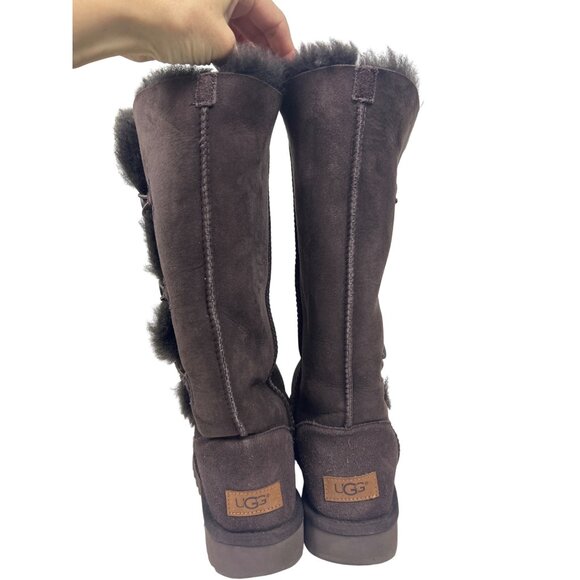 UGG Bailey Button Triplet II Tall Boots Women’s 10 Chocolate Brown Suede Fur - Picture 13 of 16